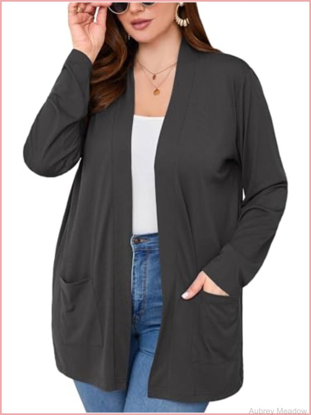 Plus Size Lightweight Open Front Cardigan with Pockets Longline Layer